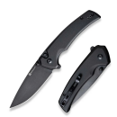 Serene Flipper/Thumb Stud Folding Knife 3.48"" Black D2 Drop Point Plain Edge Blade, Black Aluminum Handle