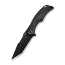 Tighe Down Flipper & Thumb Stud & Button Lock Knife Black Titanium Integral Handle With Black & Yellow Carbon Fiber Inlay (4"" Black Stonewashed Bohler M390 Blade, Tanto)