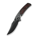 Skynix Flipper & Thumb Stud Knife Polished Gray Titanium Handle With Black & Red Carbon Fiber Inlay