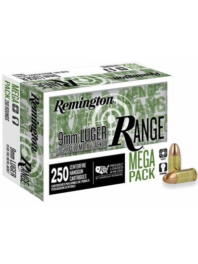 Remington Range Handgun Ammunition 9mm Luger 115 gr. FMJ 1145 fps 250/ct