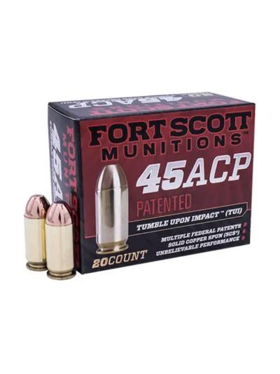 FORT SCOTT MUNITIONS LEAD FREE PISTOL AMO 45 AUTO 180 GR TUI BRASS CASE 20-RD ( 25 BOXES PER CASE )